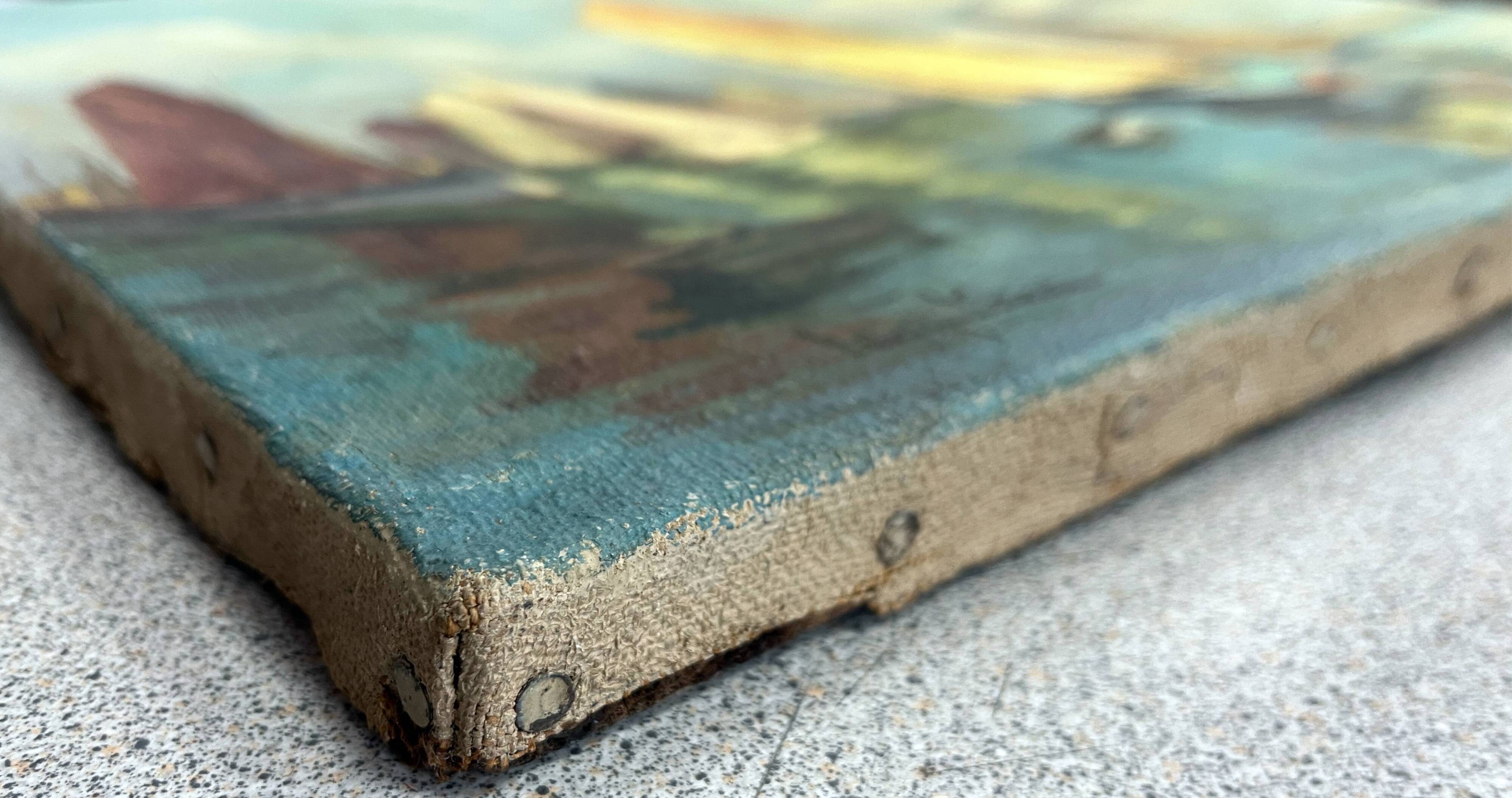 HST Marine painting "Sailboats in port" early 20th century signed