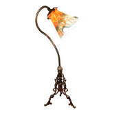 Lampe bronze, laiton art nouveau 50x30avec tulipe pate verre