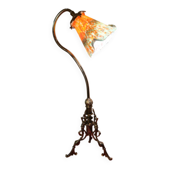 Bronze lamp, art nouveau brass 50x30 with tulip glass paste