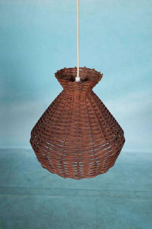 Suspension bohémienne des années soixante, abat-jour vintage tressé