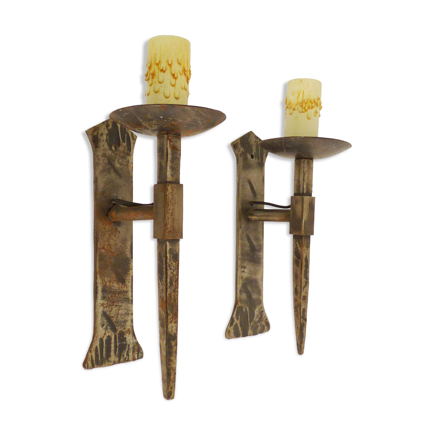 Old pair of wrought iron wall sconces. Castle sconces. Year 50 60