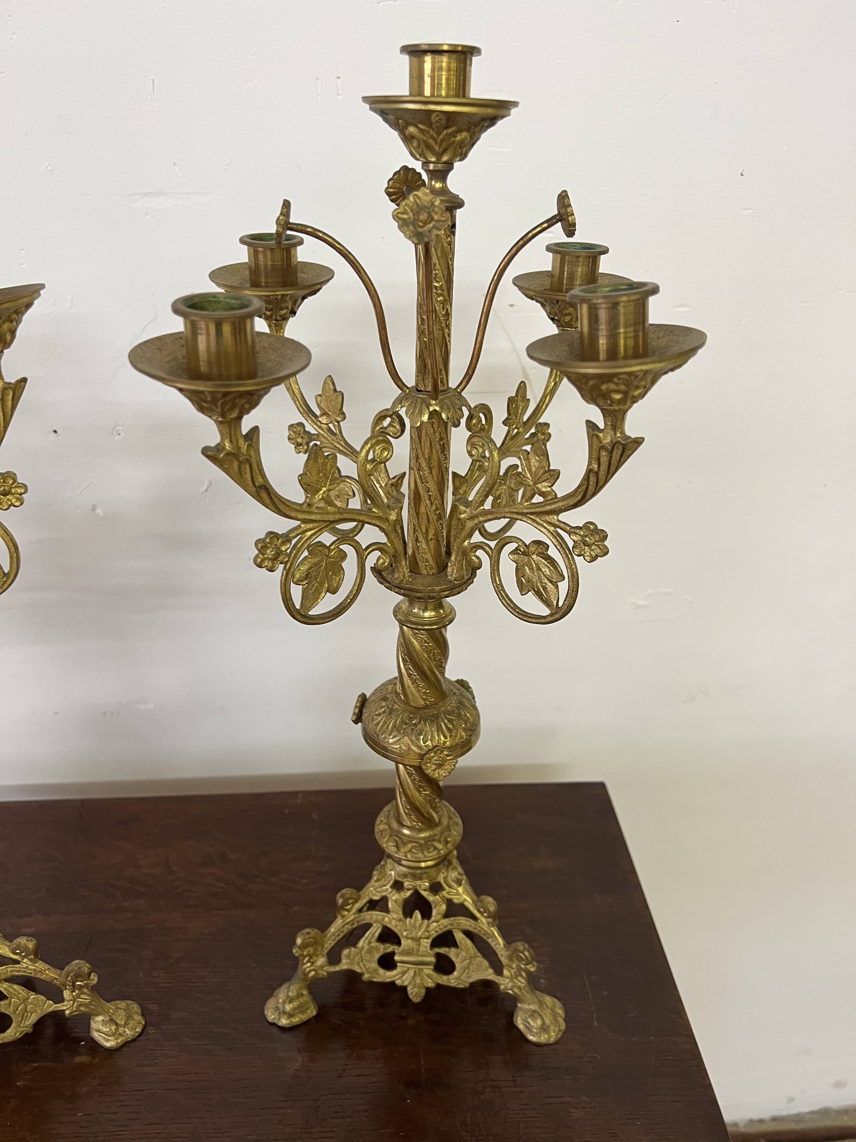Pair of old altar candelabras in gilded brass from the 19th century