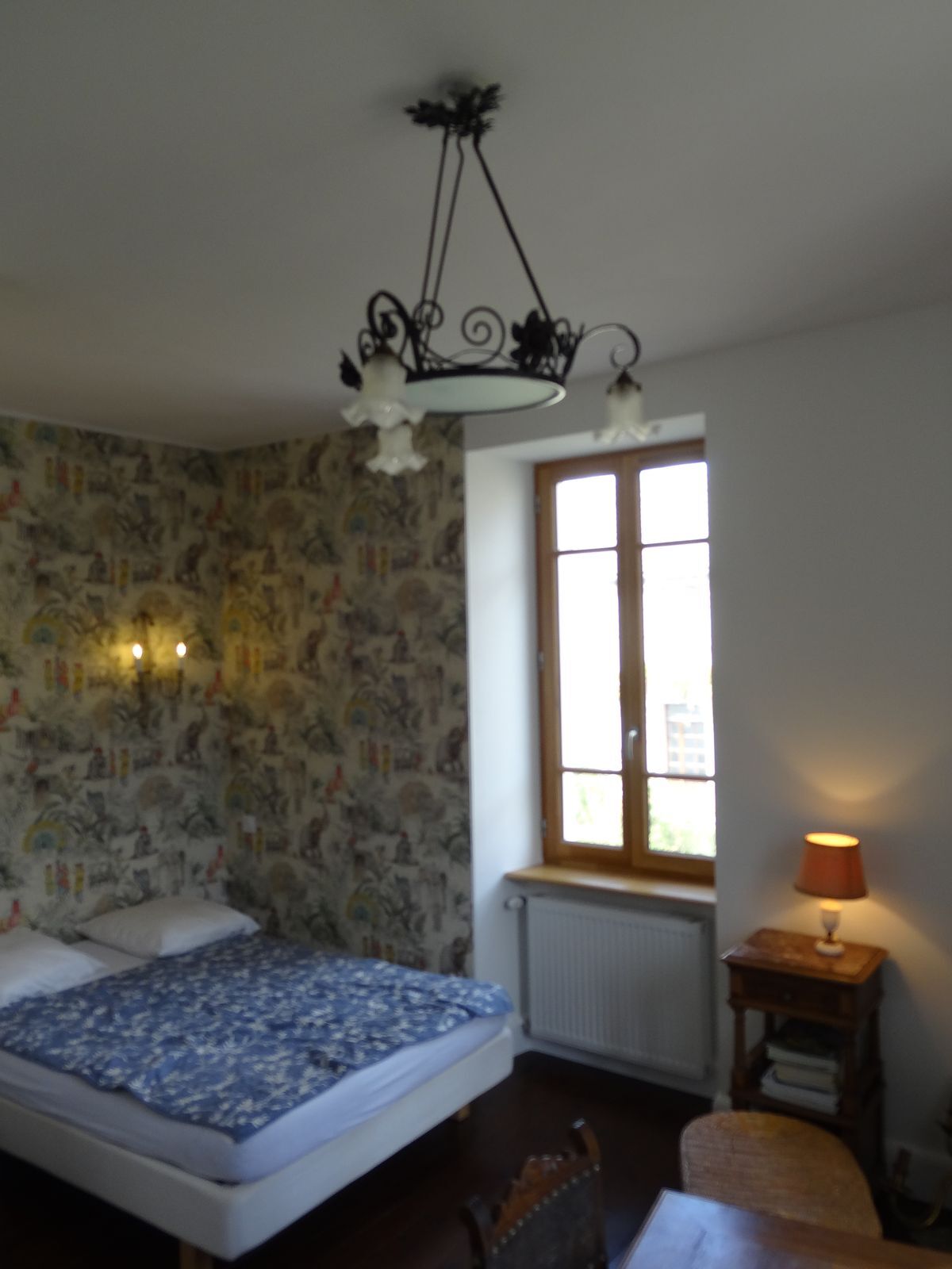 iron and opalin glass hanging lamp