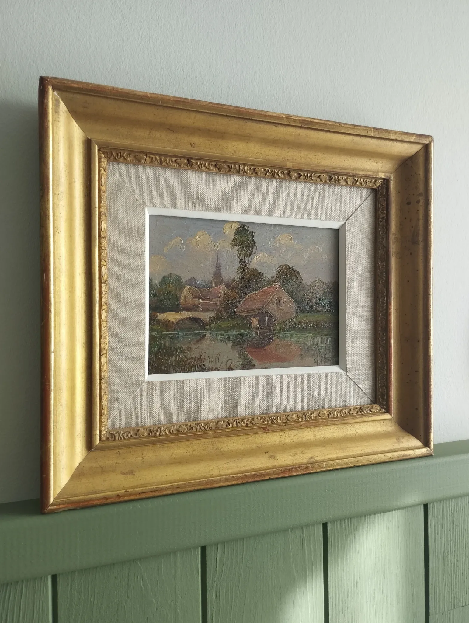 Washerwoman at the washhouse - Old oil painting signed Gilbert