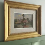 Washerwoman at the washhouse - Old oil painting signed Gilbert