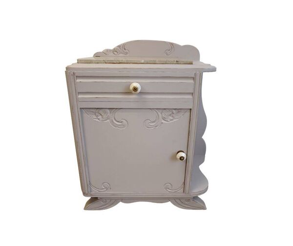 Chevet vintage gris patiné dessus marbre années 30