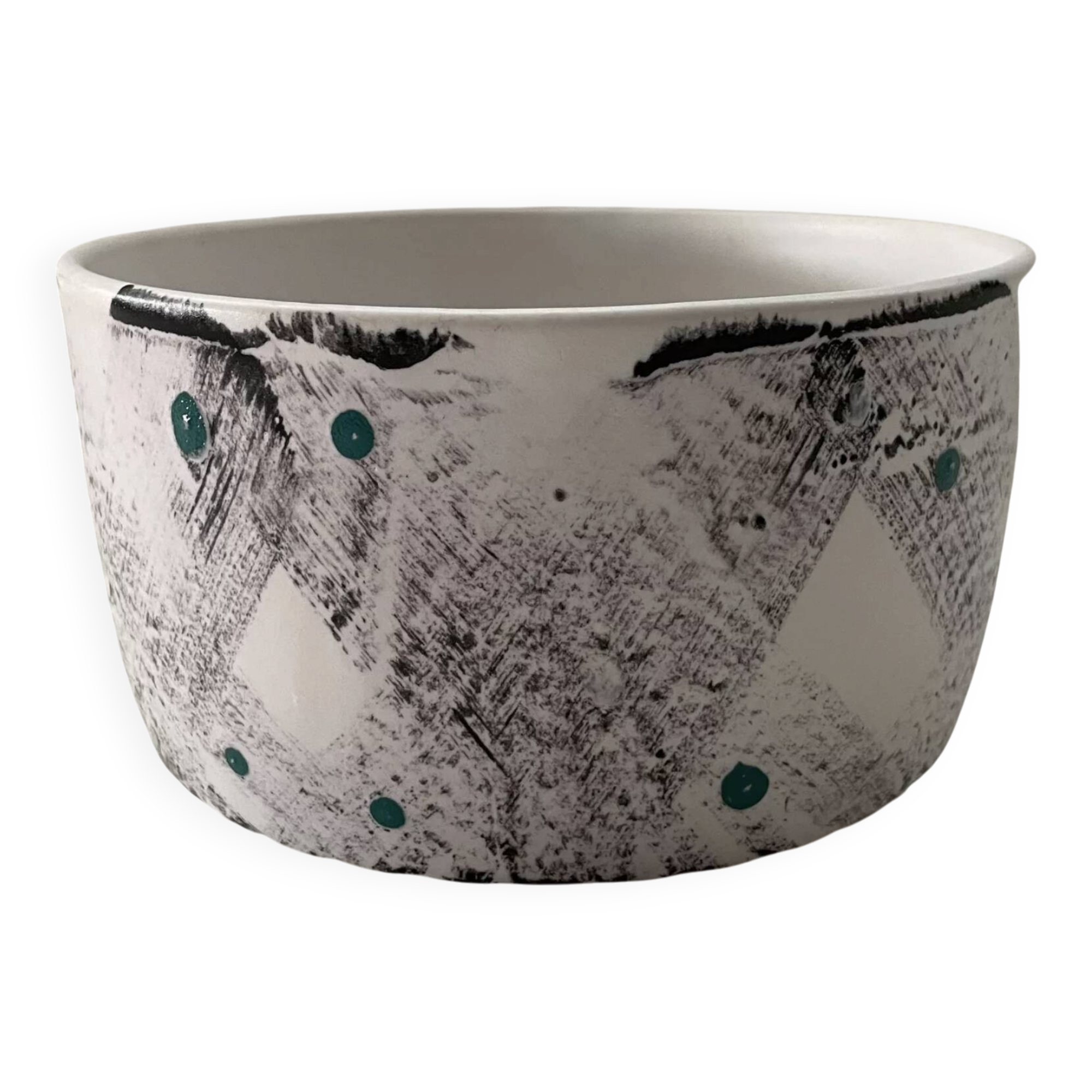 Small ceramic bowl, hand-painted, abstract pattern, 1950s-60s.