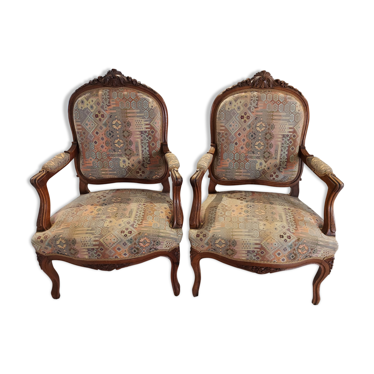 Pair of Louis XV rocaille armchairs