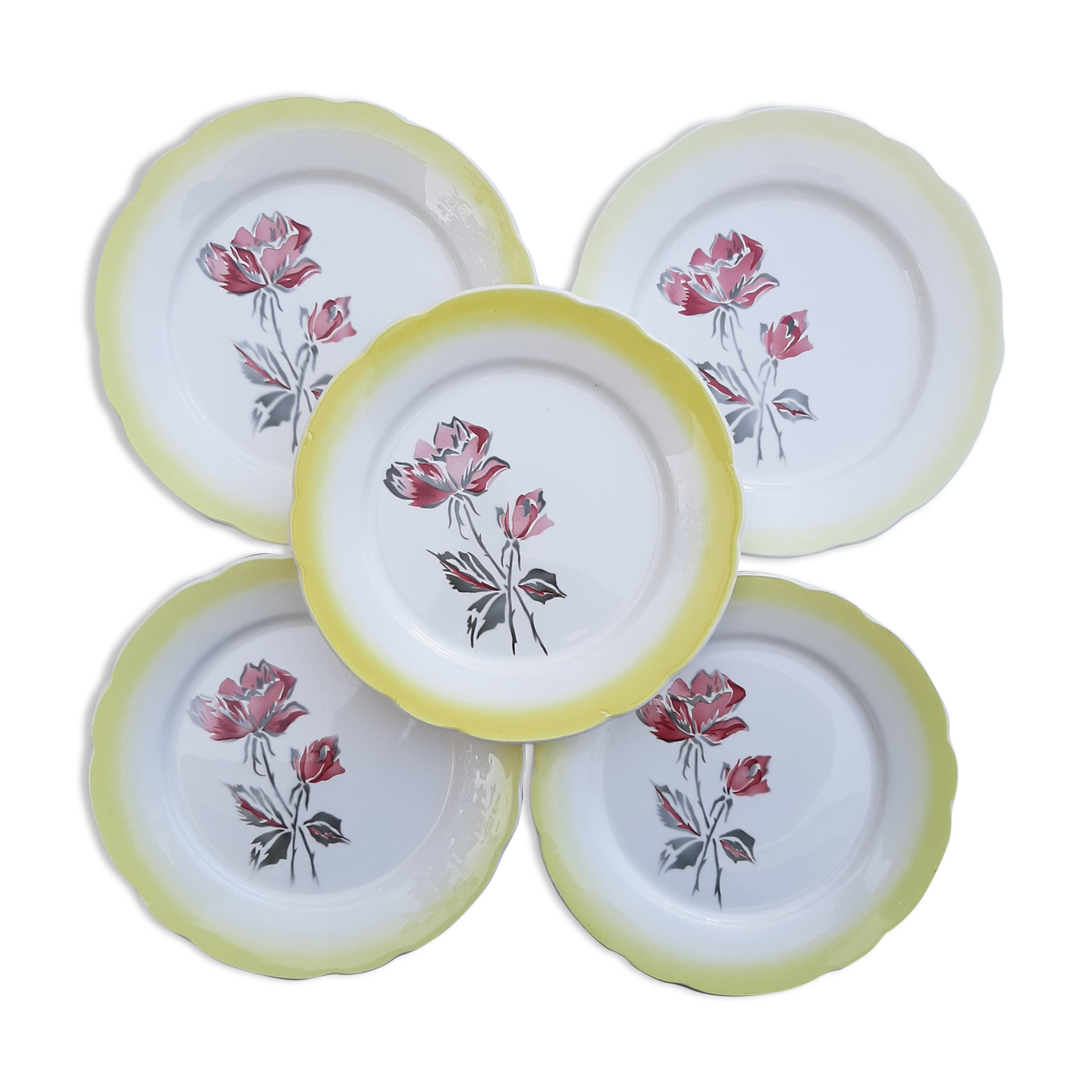 Lot 5 assiettes vintage jaune pastel digoin