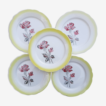 Lot 5 assiettes vintage jaune pastel digoin