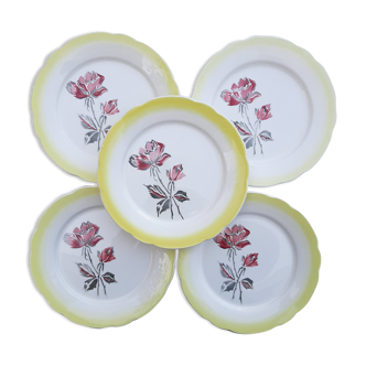 Lot 5 assiettes vintage jaune pastel digoin