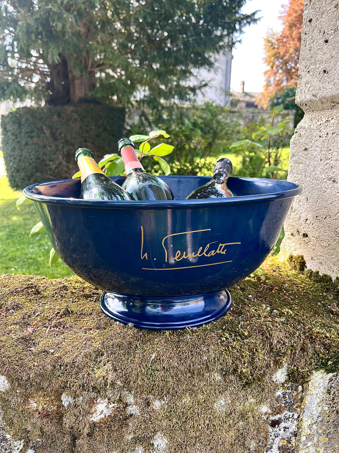 Large Nicolas Feuillatte Blue Champagne Ice Bucket Bowl, Signed