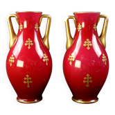 Pair of Baccarat crystal baluster vases decorated with a Lorraine cross
