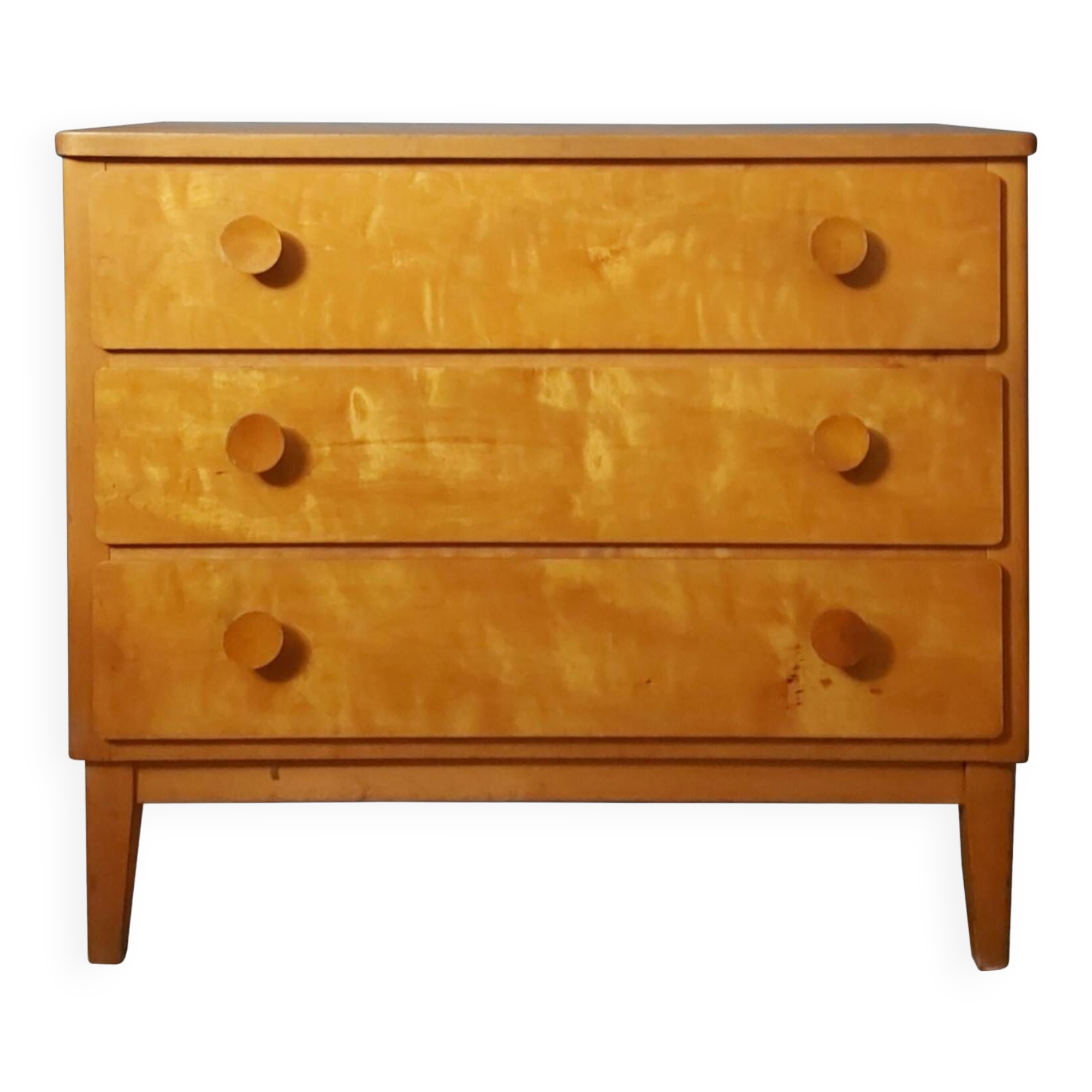 Commode danoise à trois tiroirs en bouleau, années 1960.