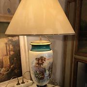 Large pair of 19th century polychrome porcelain vases decorated with landscapes, mounted as lamps