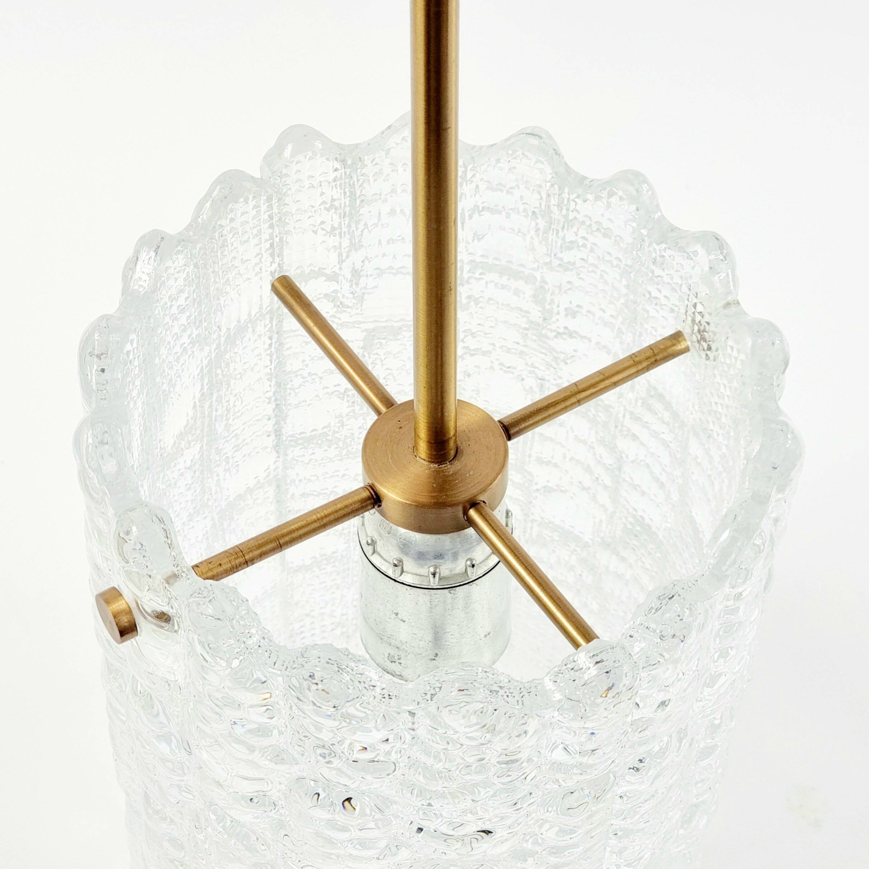 Mid-Century Scandinavian Crystal Glass & Brass Ceiling Light by C.Fagerlund