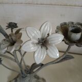 Antique chandelier in cast iron/metal and porcelain