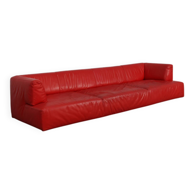 Canapé en cuir rouge 3 places de style mid-century par Edra, Italie 2000