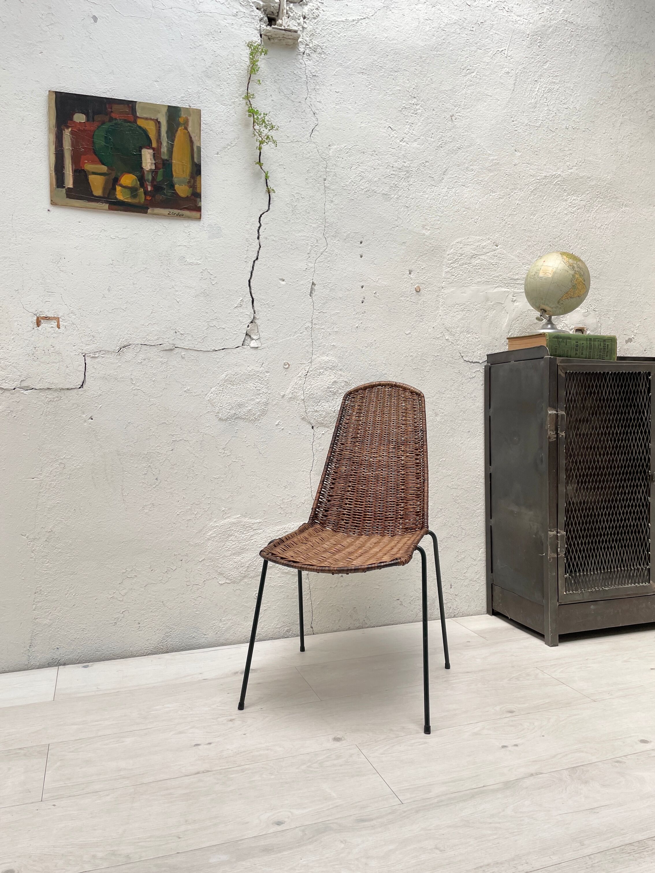 Vintage chair in wicker and metal circa 1950