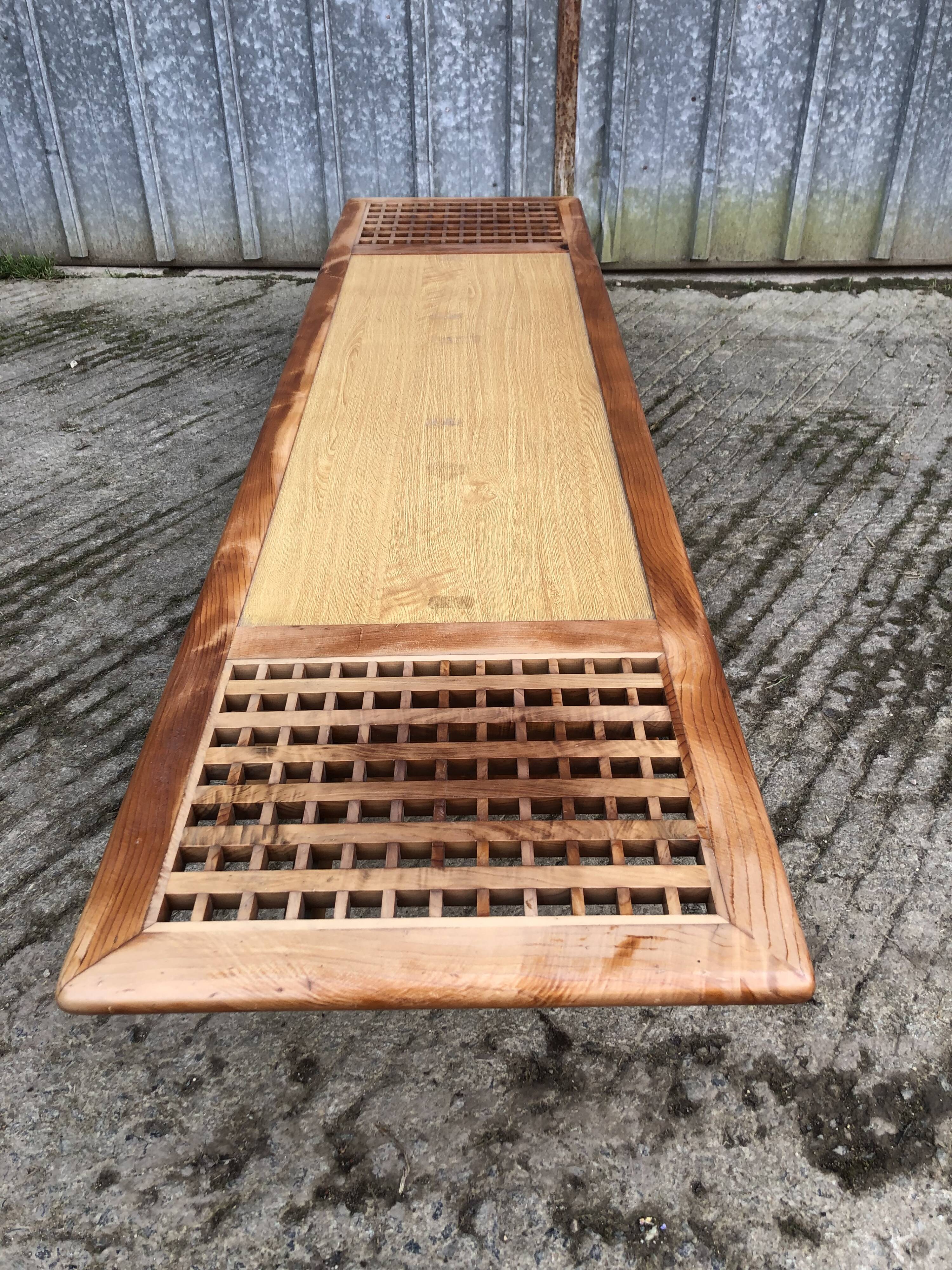 Vintage Yew Wood Bench with 3 Cushions