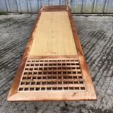 Vintage Yew Wood Bench with 3 Cushions