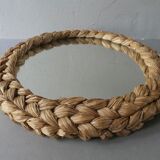 Mirror in braided natural material 70s 33cm