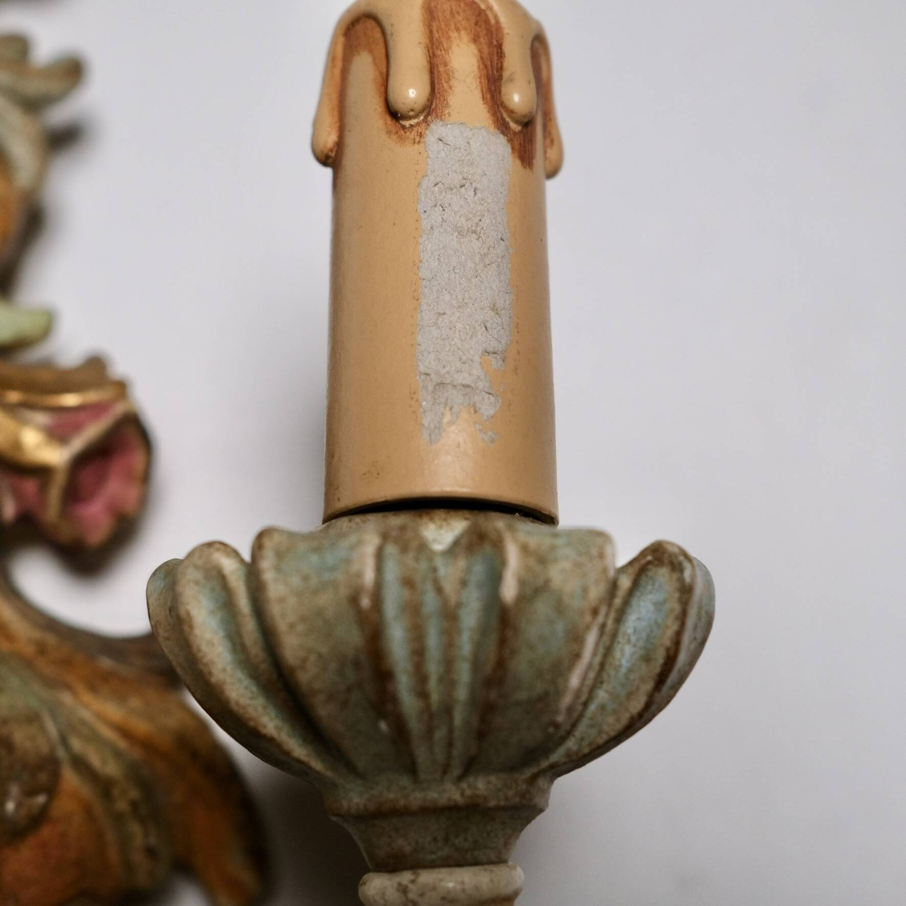 Pair of carved wood and metal sconces, Chelini FIrenze, Italy