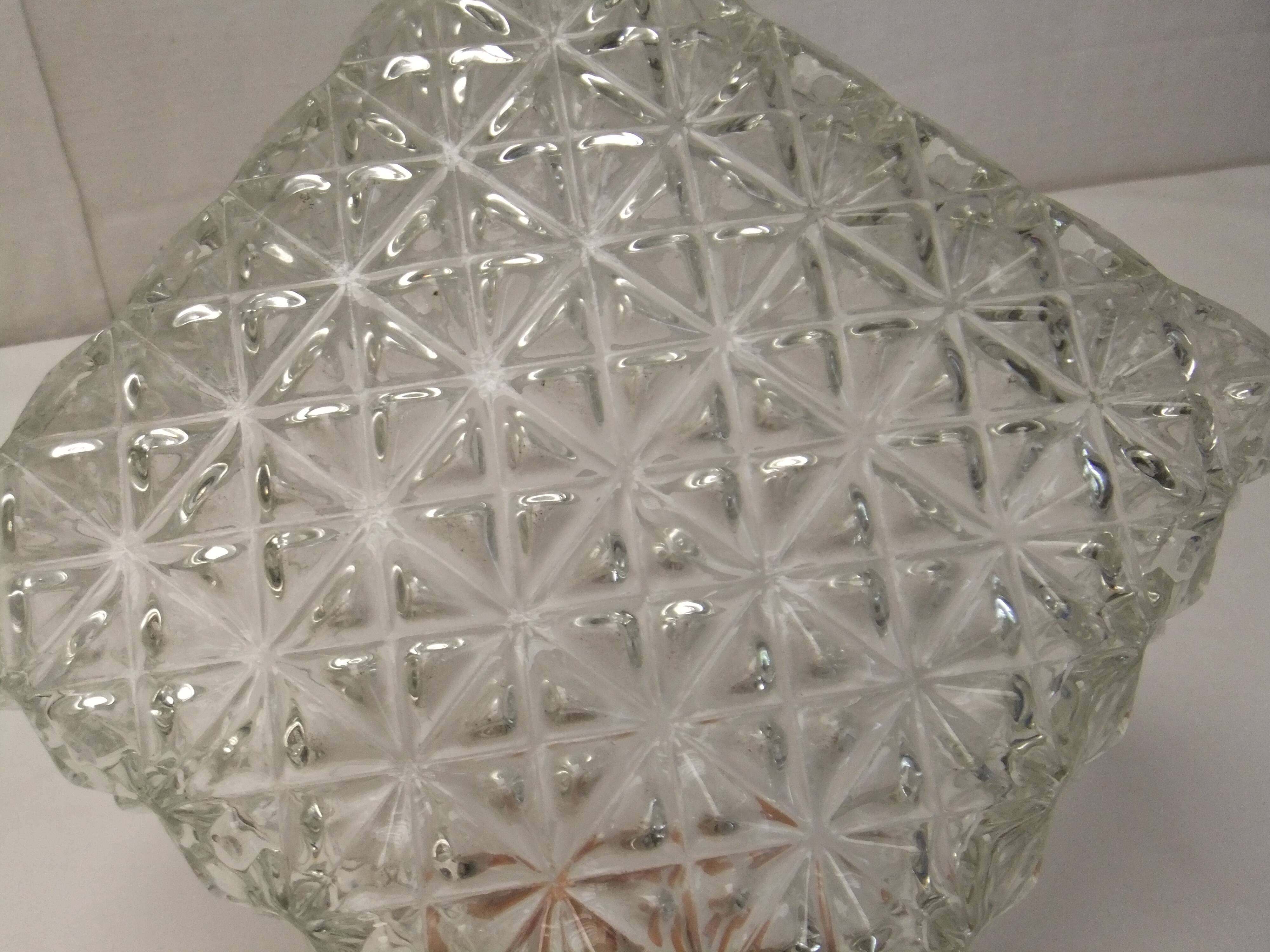 Old vintage ceiling light molded glass suspension chandelier