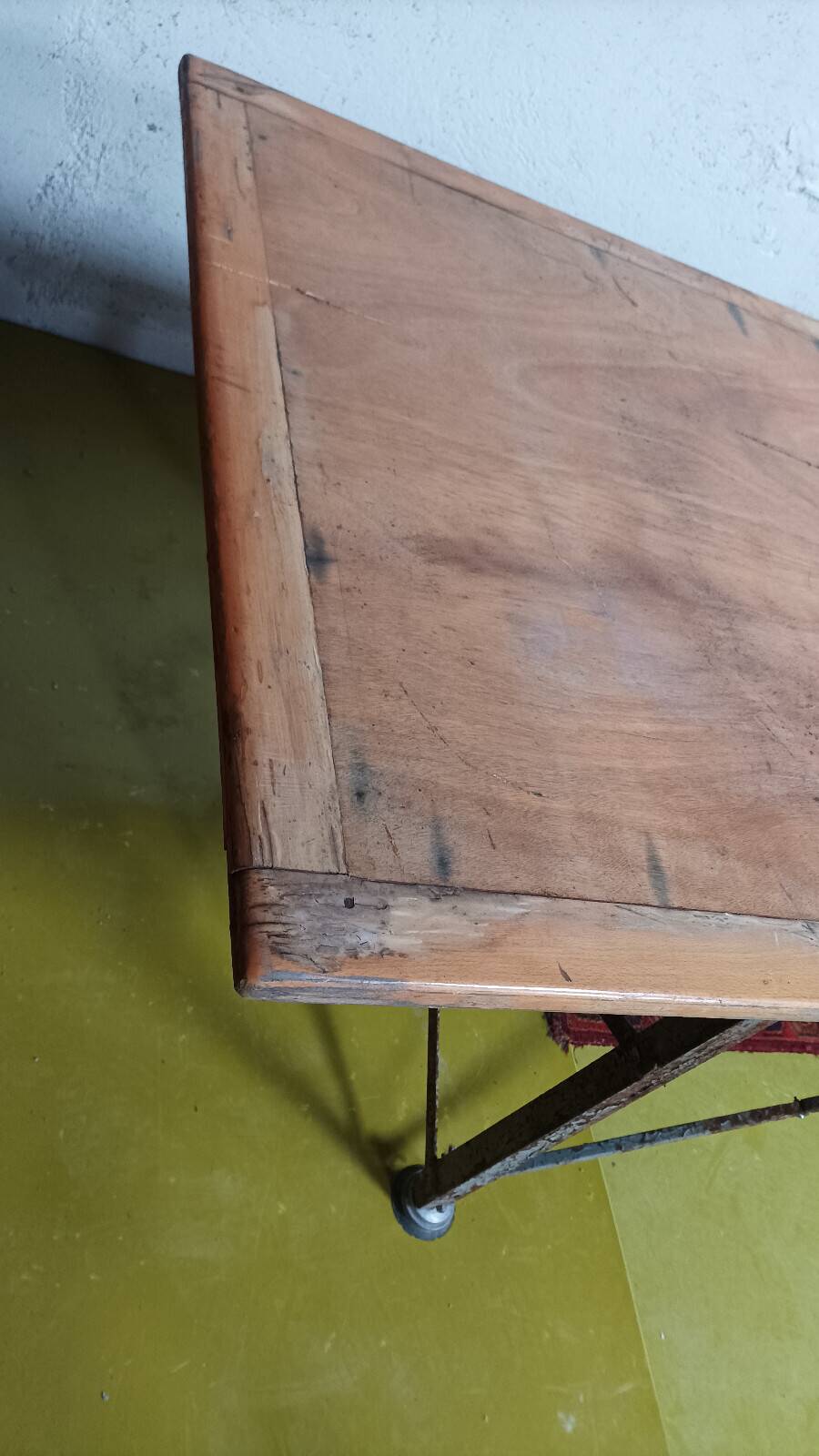 Large industrial table made of metal and beech.