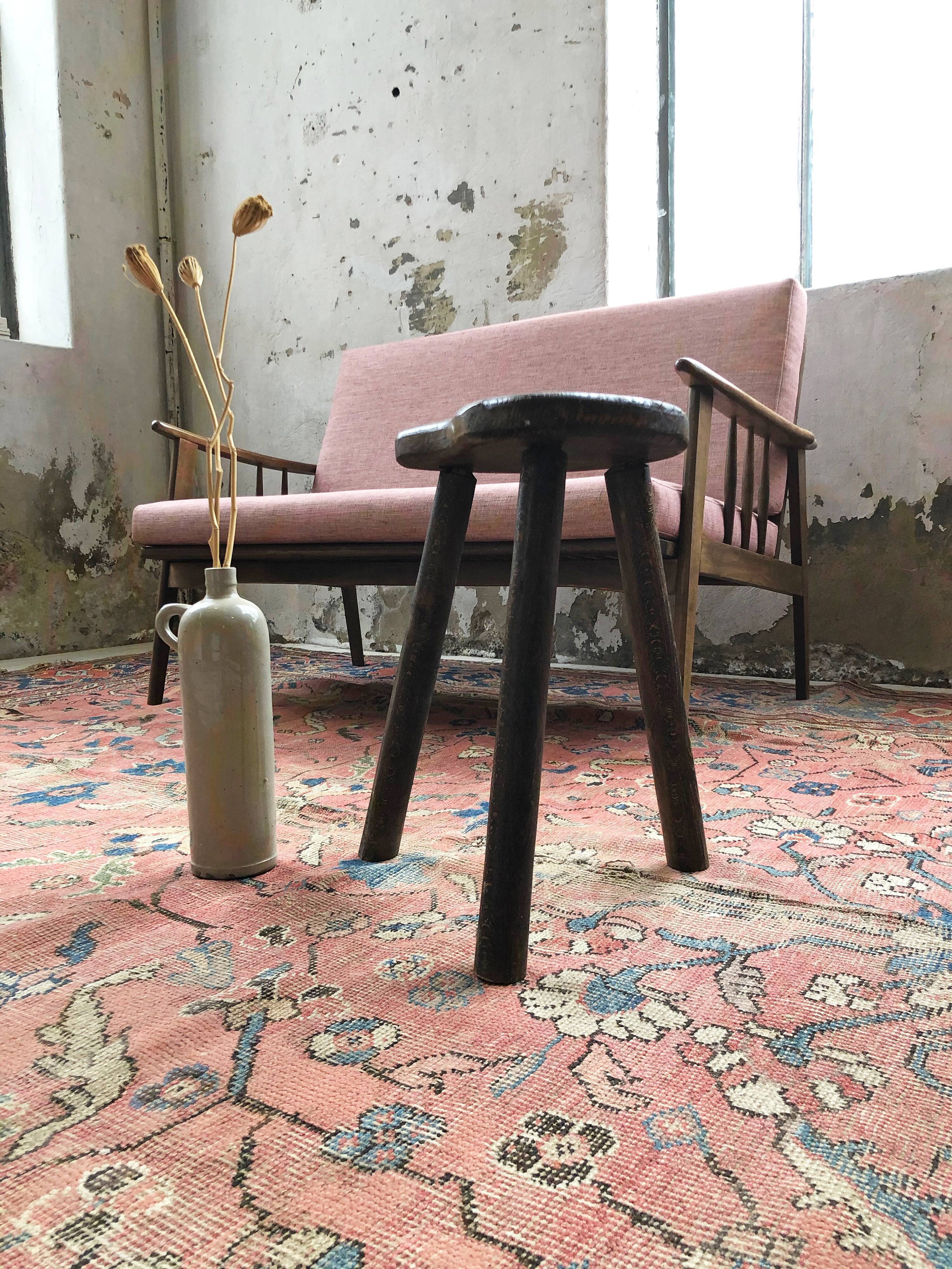 Handcrafted oak bean-shaped stool