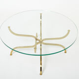 Table basse laiton doré verre de Georges Geffroy vers 1960
