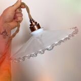Suspension opaline cordon chanvre upcyclée
