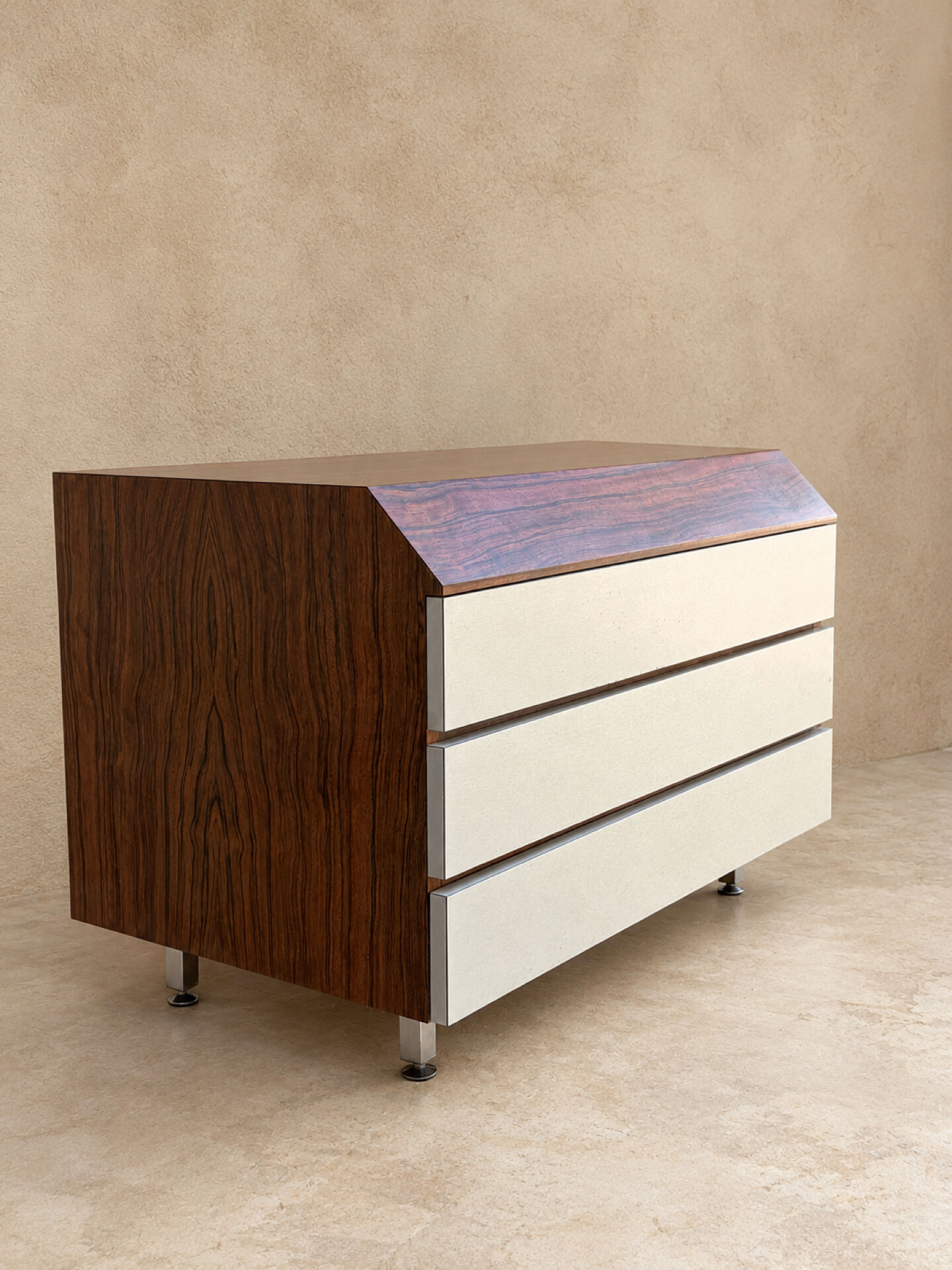 Vintage rosewood and brushed aluminium chest of drawers