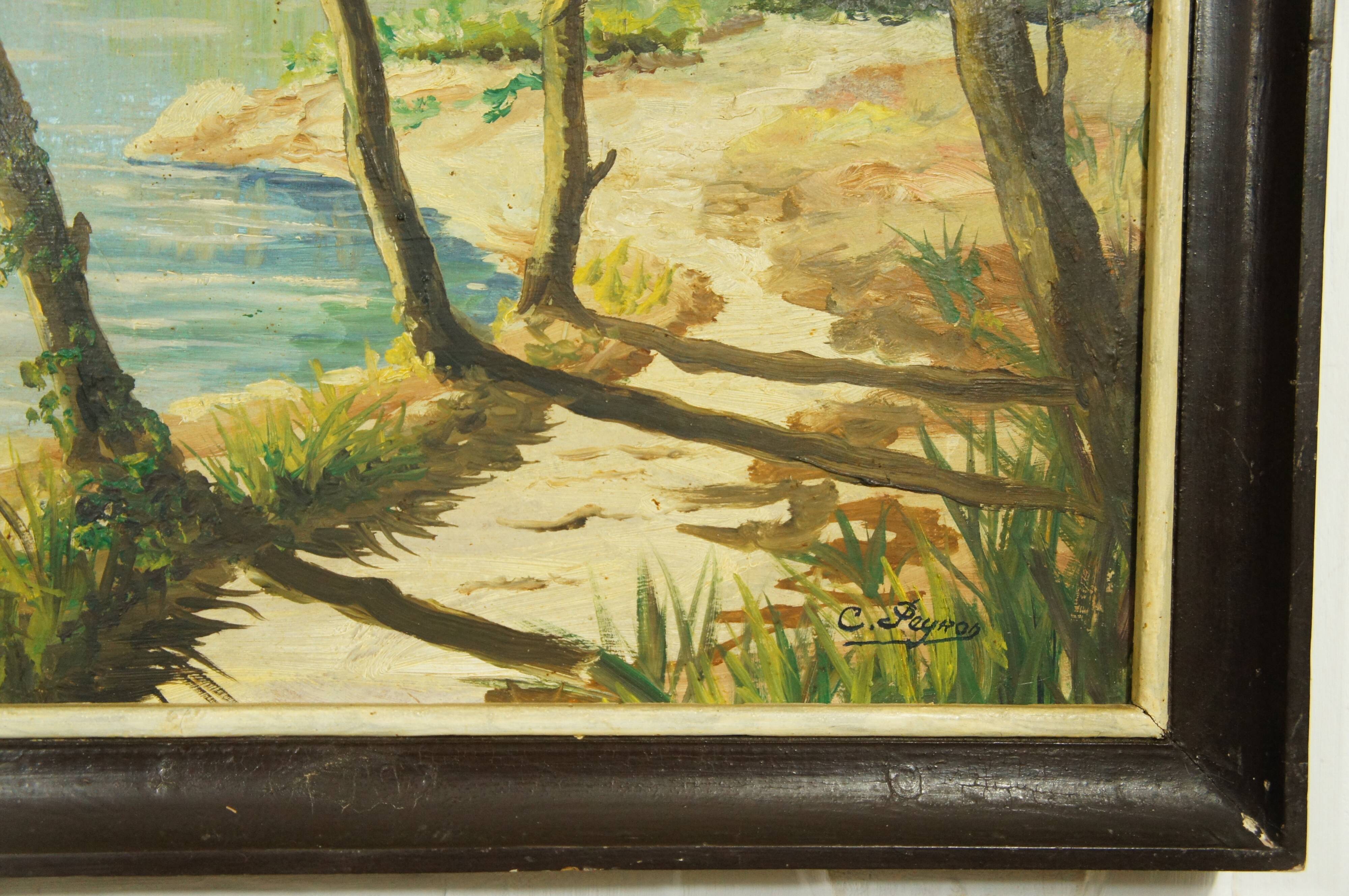 Landscape oil on wood framed C.Peyron