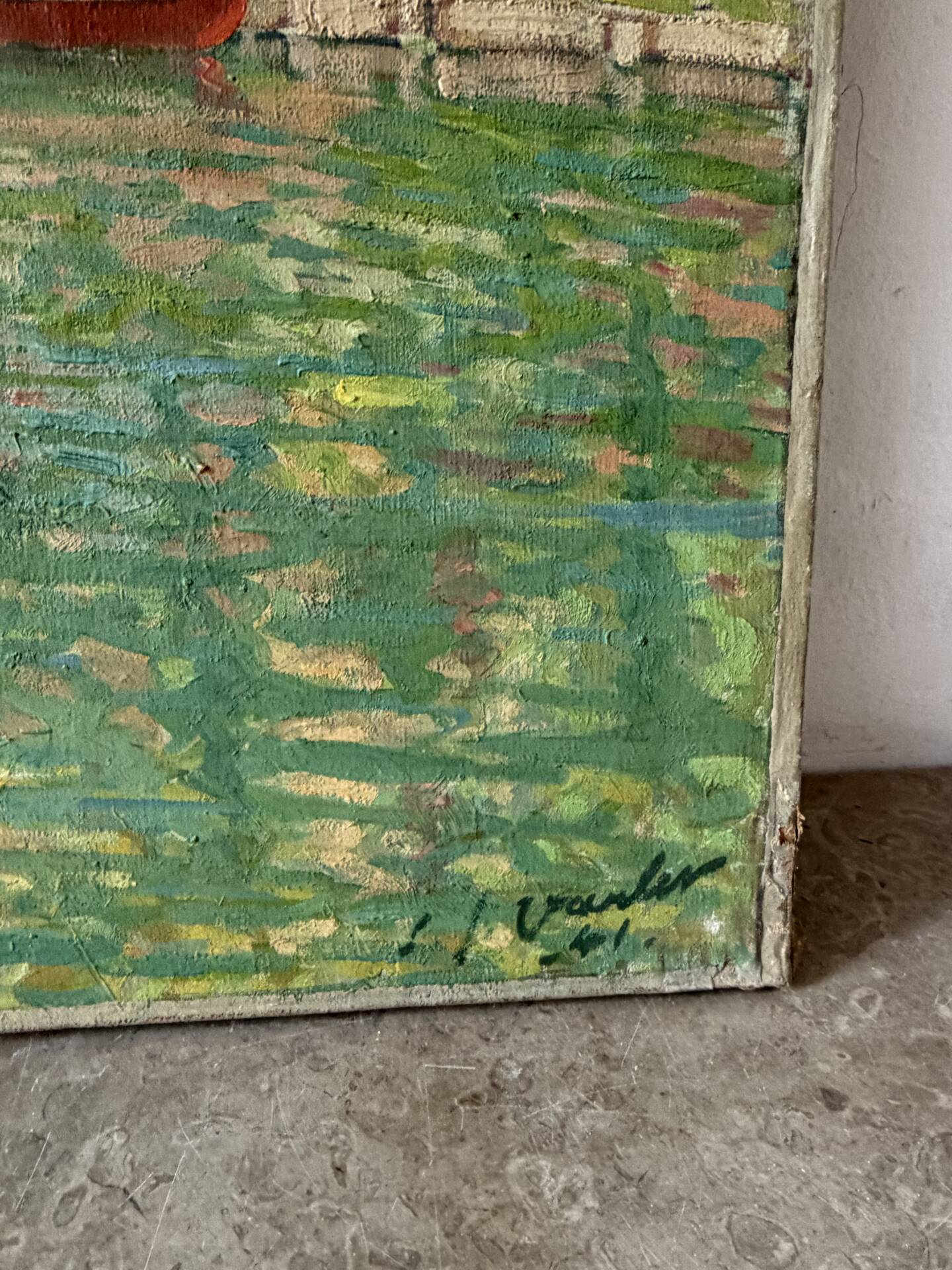 "The guinguette at noon" oil on canvas signed LJ Varlet 1941