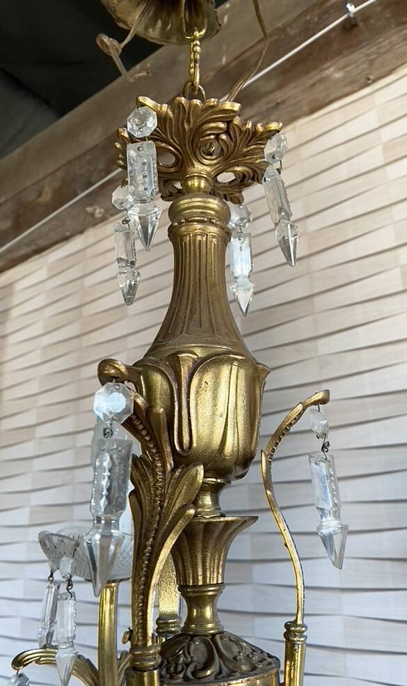 Vintage metal and crystal pendant chandelier, early 20th century.