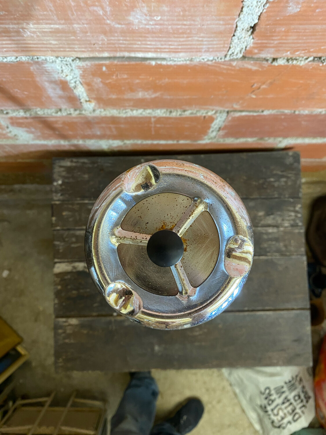 Vintage Cast Iron Stand Ashtray + Chrome Metal Arm