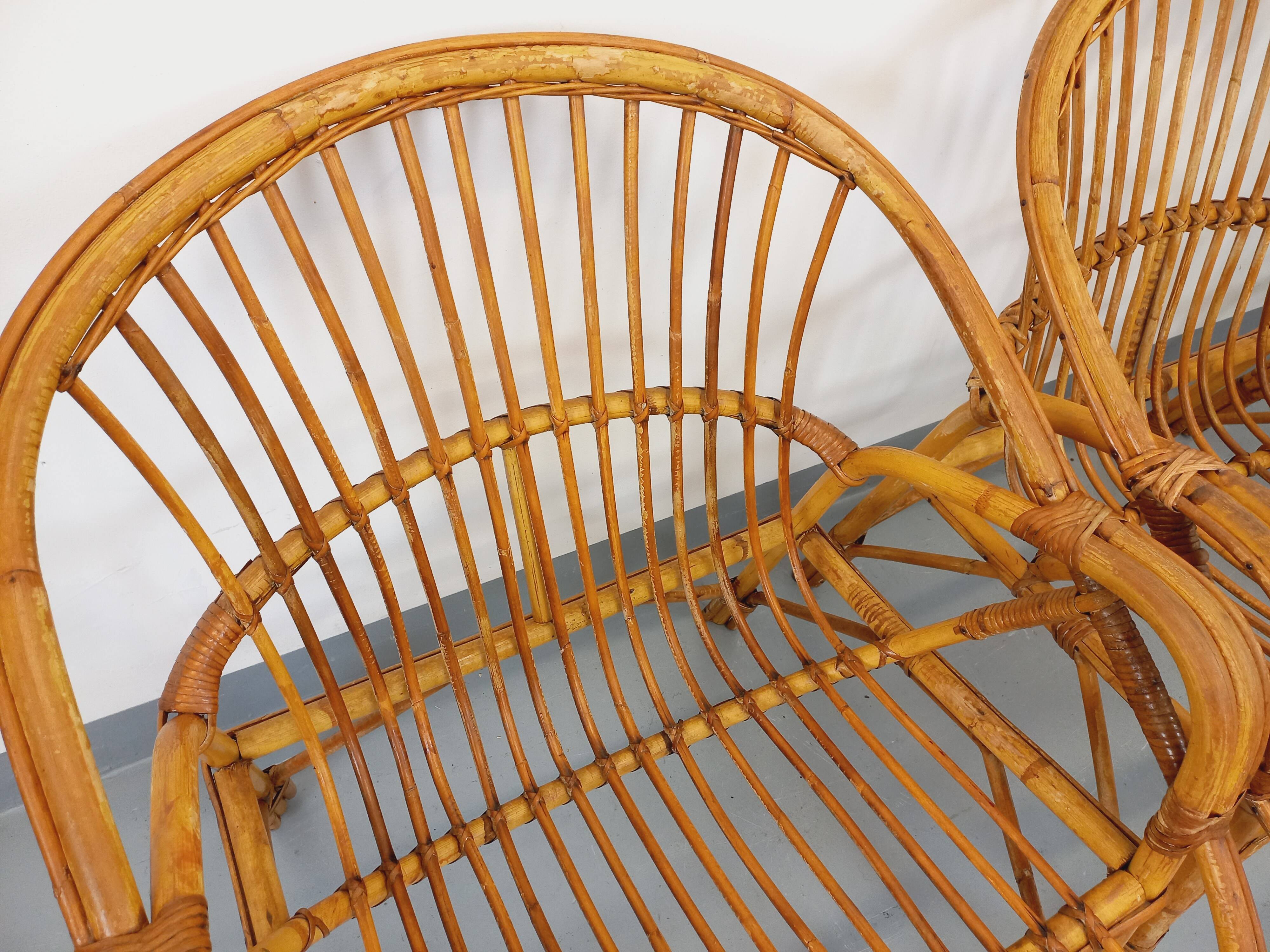 Set of 4 vintage rattan armchairs from the 60s