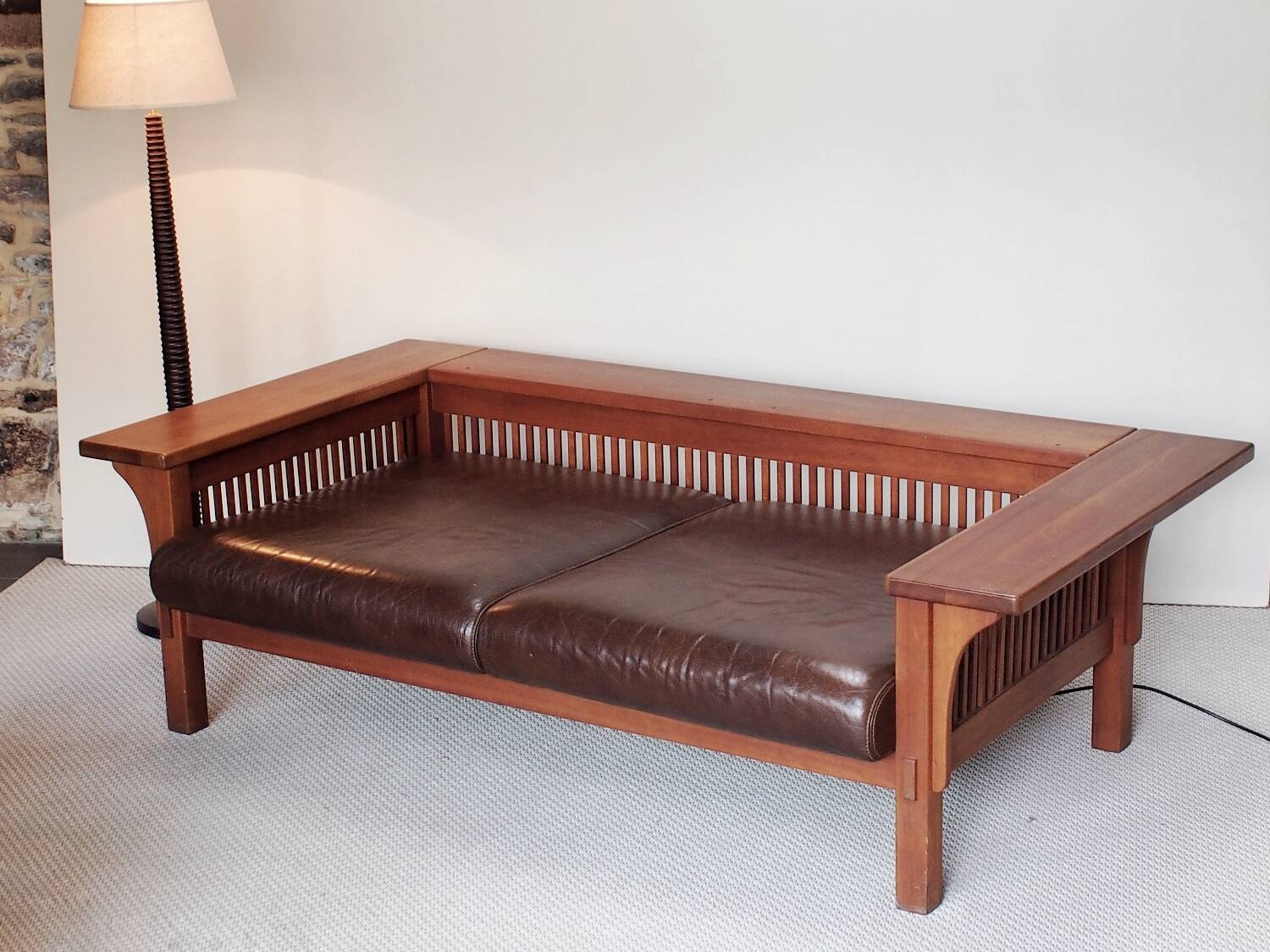 Wood and leather sofa