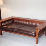 Wood and leather sofa