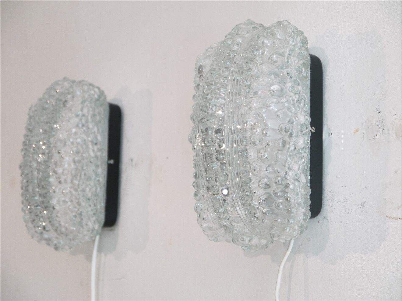 Pair of vintage Scandinavian wall lamps in bubbled glass 1960