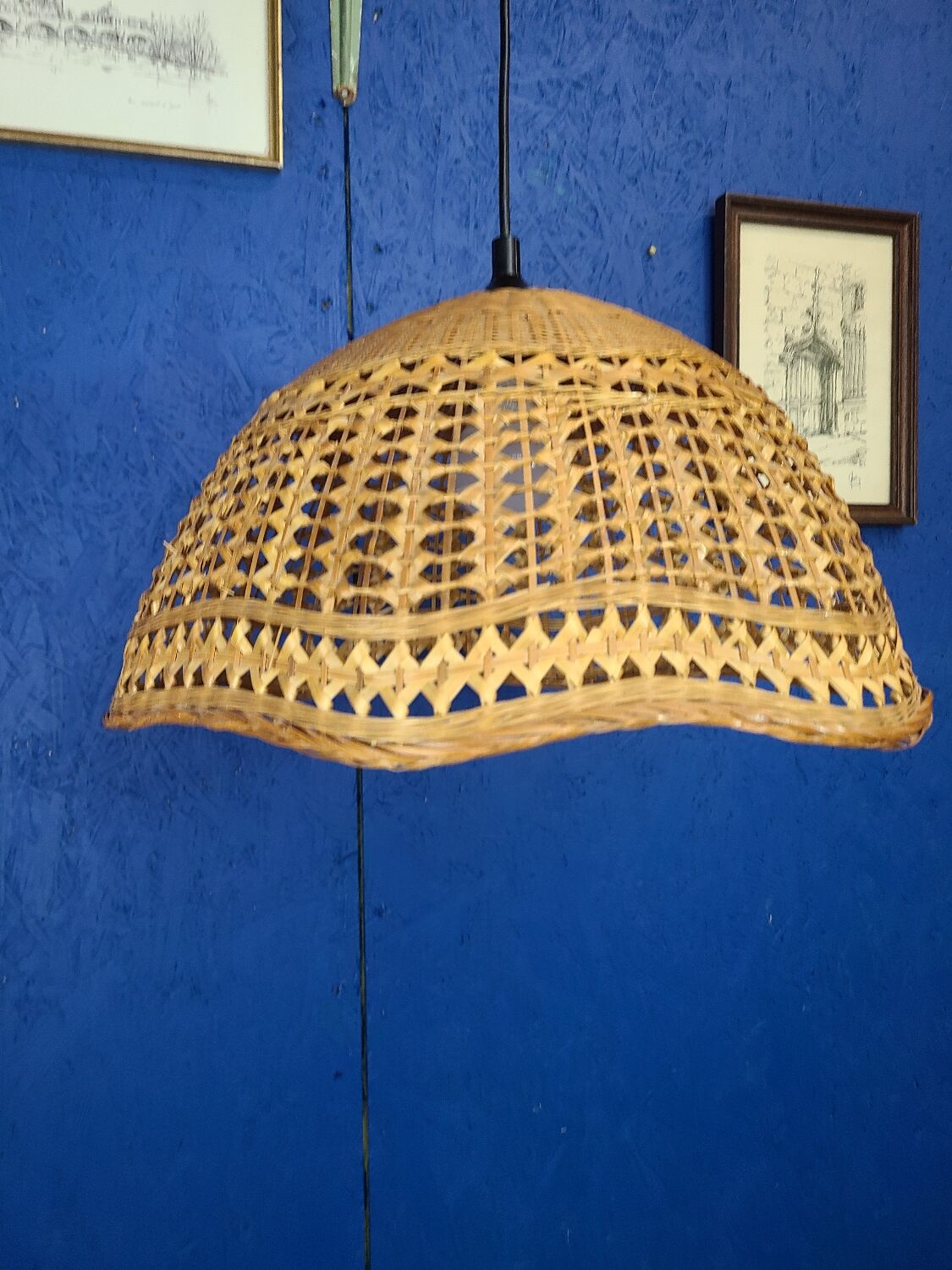 Abat jour pendant lamp in vintage wicker