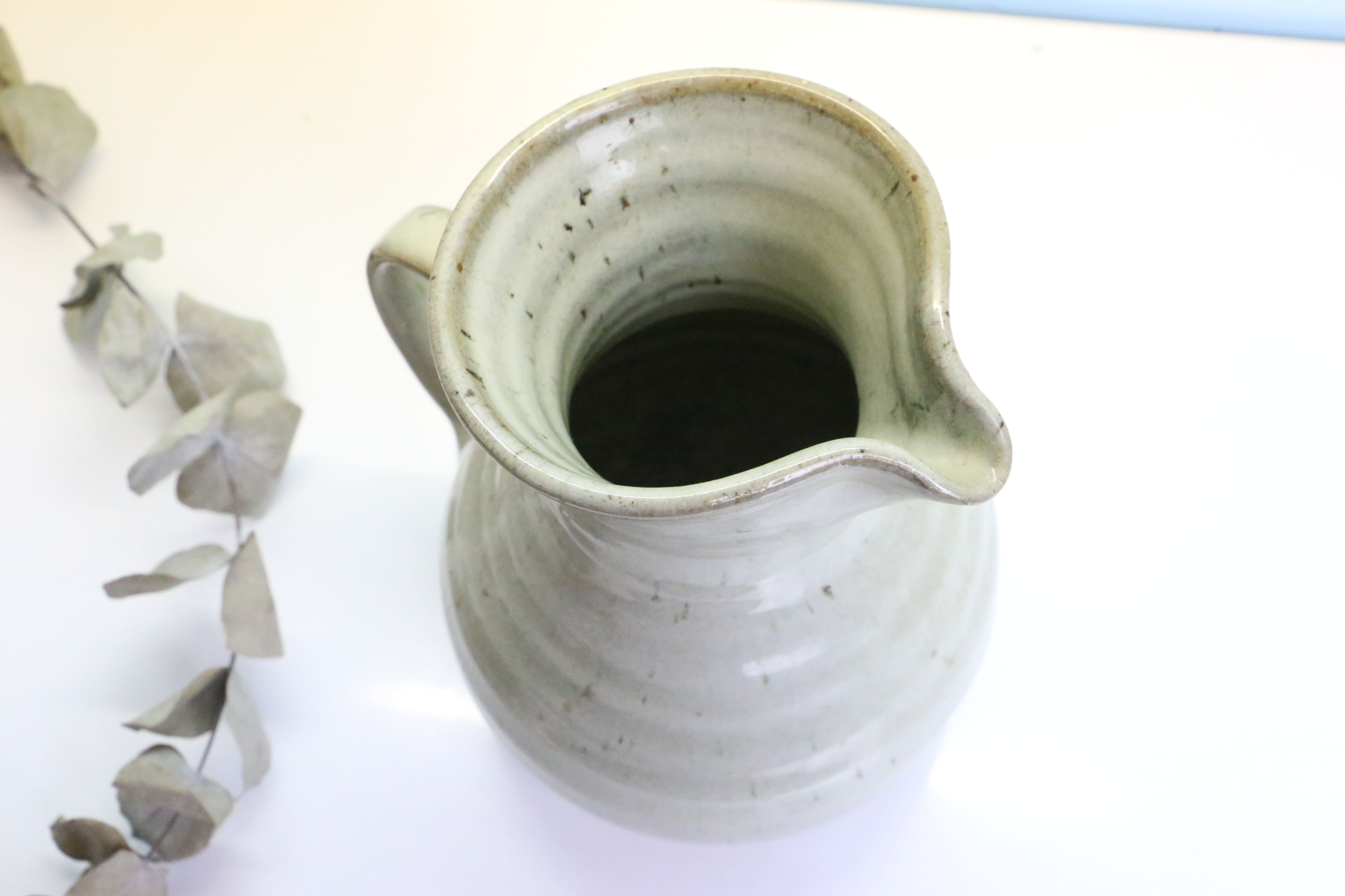 Glazed earth jug, Manziat pottery, rustic, vintage French