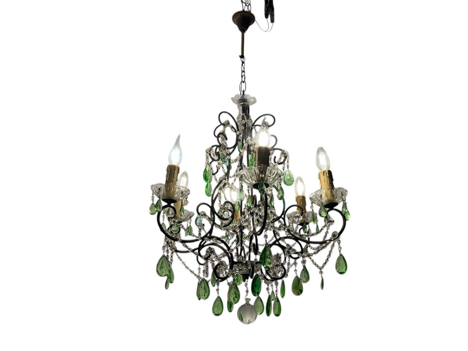 Green Macaroni Crystal Chandelier 1950’s