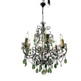 Lustre en cristal macaroni vert, années 1950