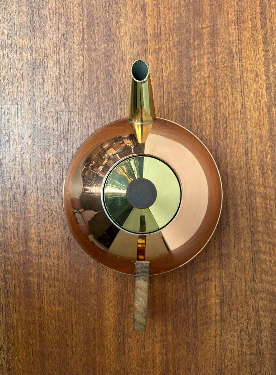 Metal and teak teapot from the mid-century, 1960s.