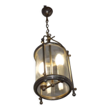 French vintage silver finished brass cylindrical glass 2 light hall lantern 3929