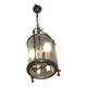 French vintage silver finished brass cylindrical glass 2 light hall lantern 3929