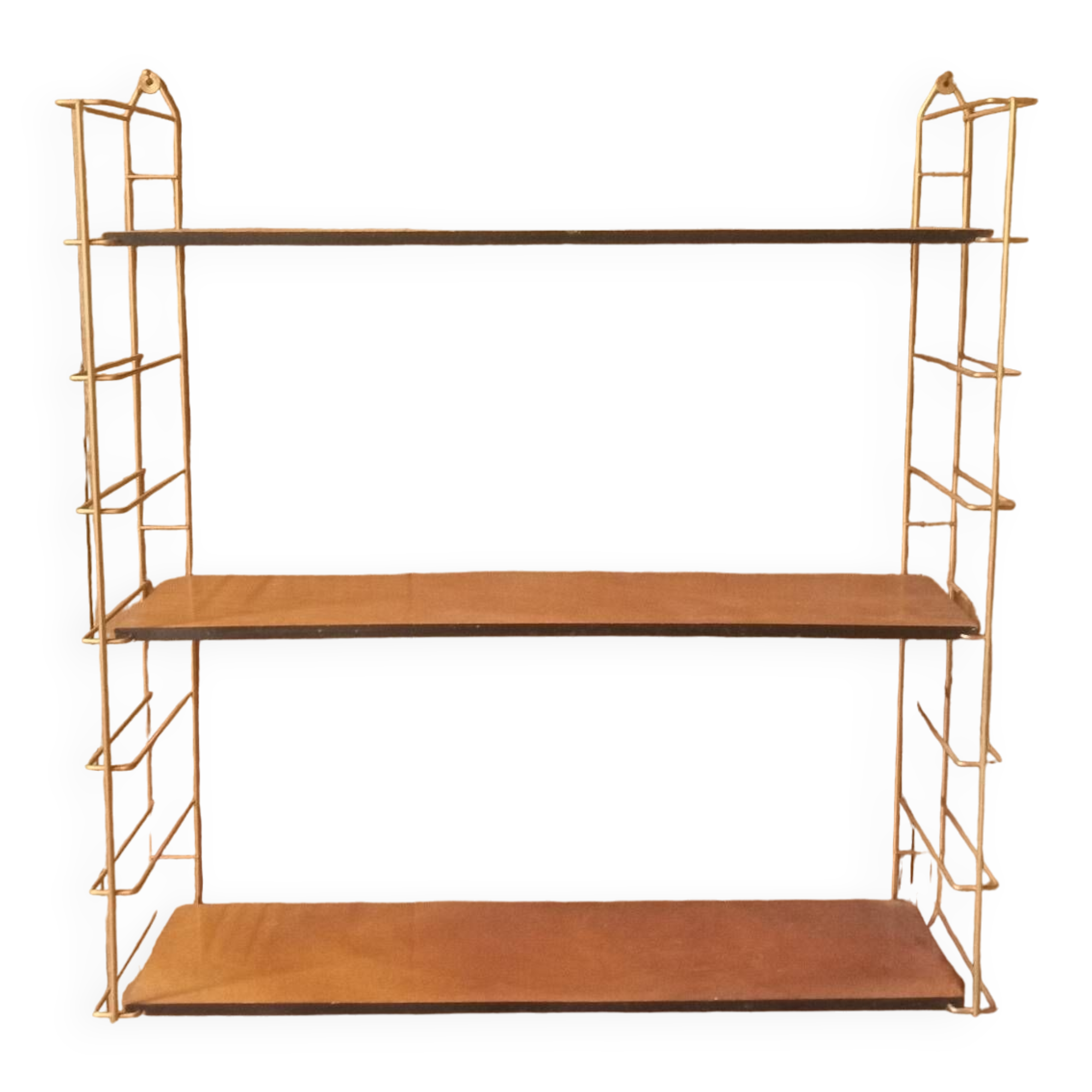 Vintage tomado string shelf, wooden trays