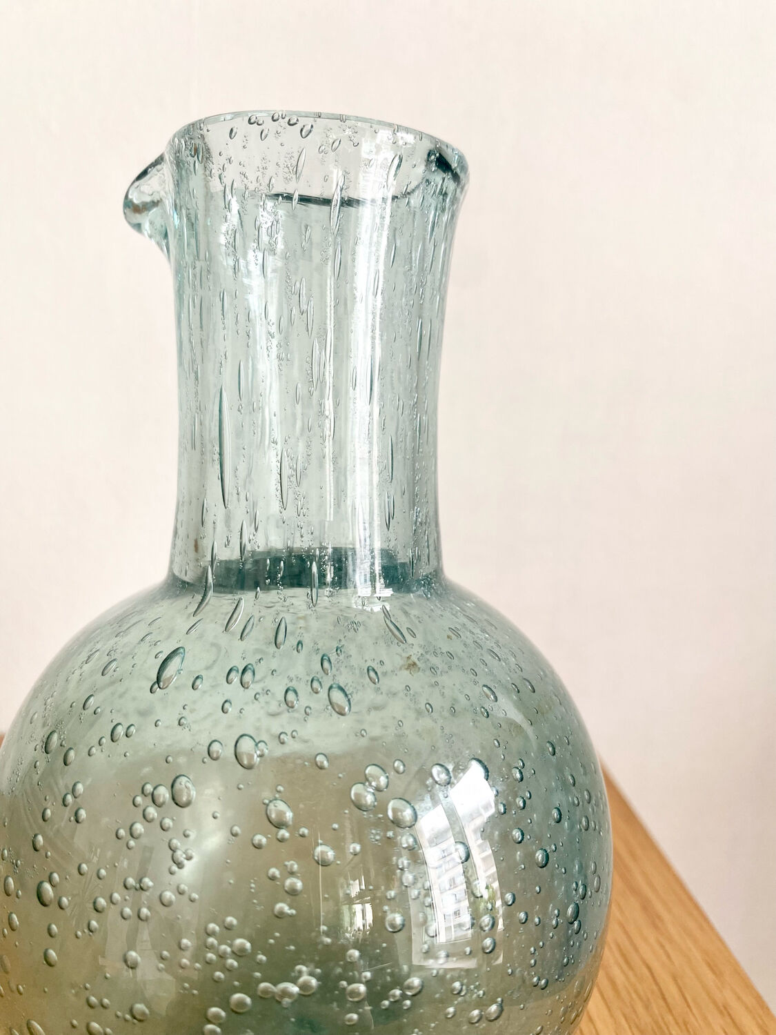 Blue bubbled glass decanter